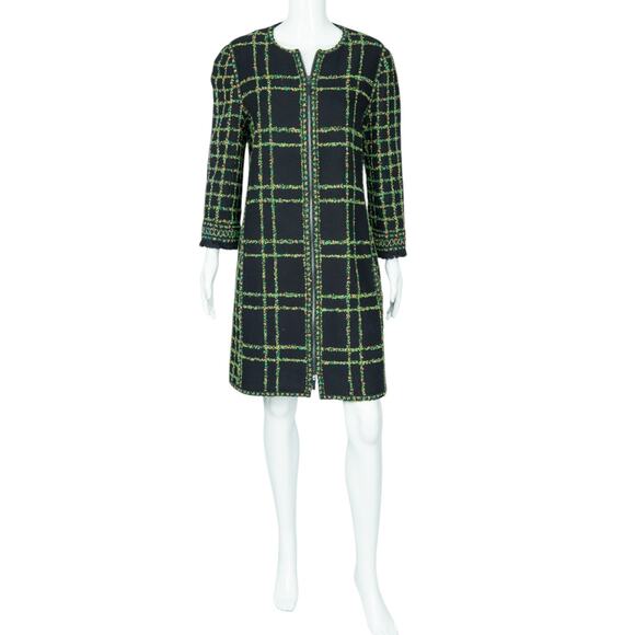 ANDREW GN Black Cotton Knit Floral Tweed Mid-Length Coat Size 46 US 14